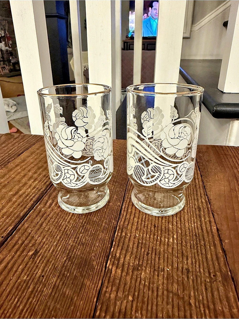 Pair of Vintage Libbey 6oz. Floral Juice Glasses